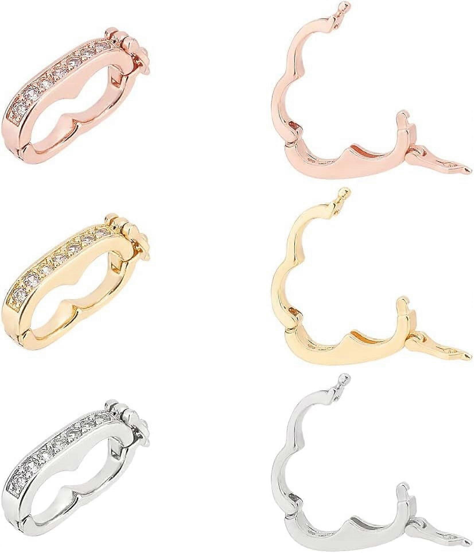 6Pcs 3Color Brass Necklace Shortener Clasps 19x9.5mm with CZ Diamonds, Pearl Enhancer & Click Clasp for Chain