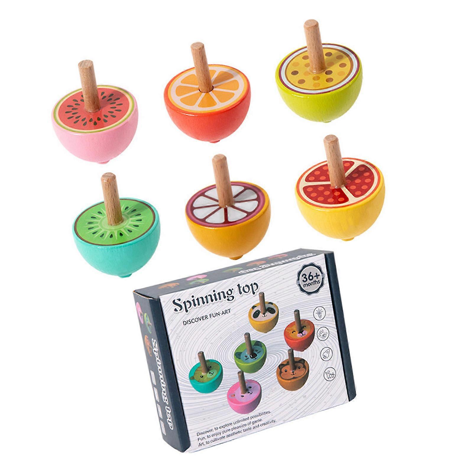 6Pcs Cartoon Wooden Whirling Tops Toy For Kids Safe Classical Desktop Game Rotating Gyro Toy For Fine Motor Skill Multicolor