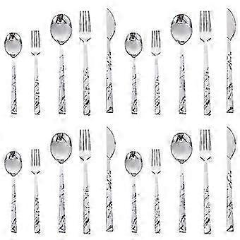 Silver Marble-set 20 Pieces, Marble Veining Handle And Matte Head Flatware Set, StainlSteel Cutl