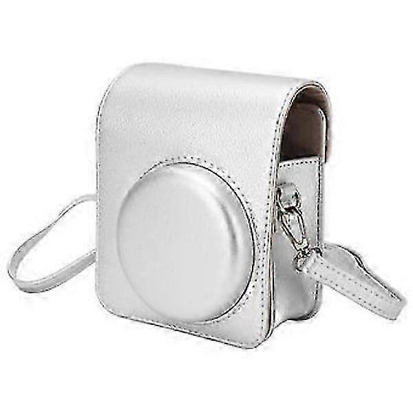 Protective case for instant camera PU Retro Rainproof Scratch-resistant with Adjustable Detachable Strap Instant camera bag for Instax Mini 40 Silver