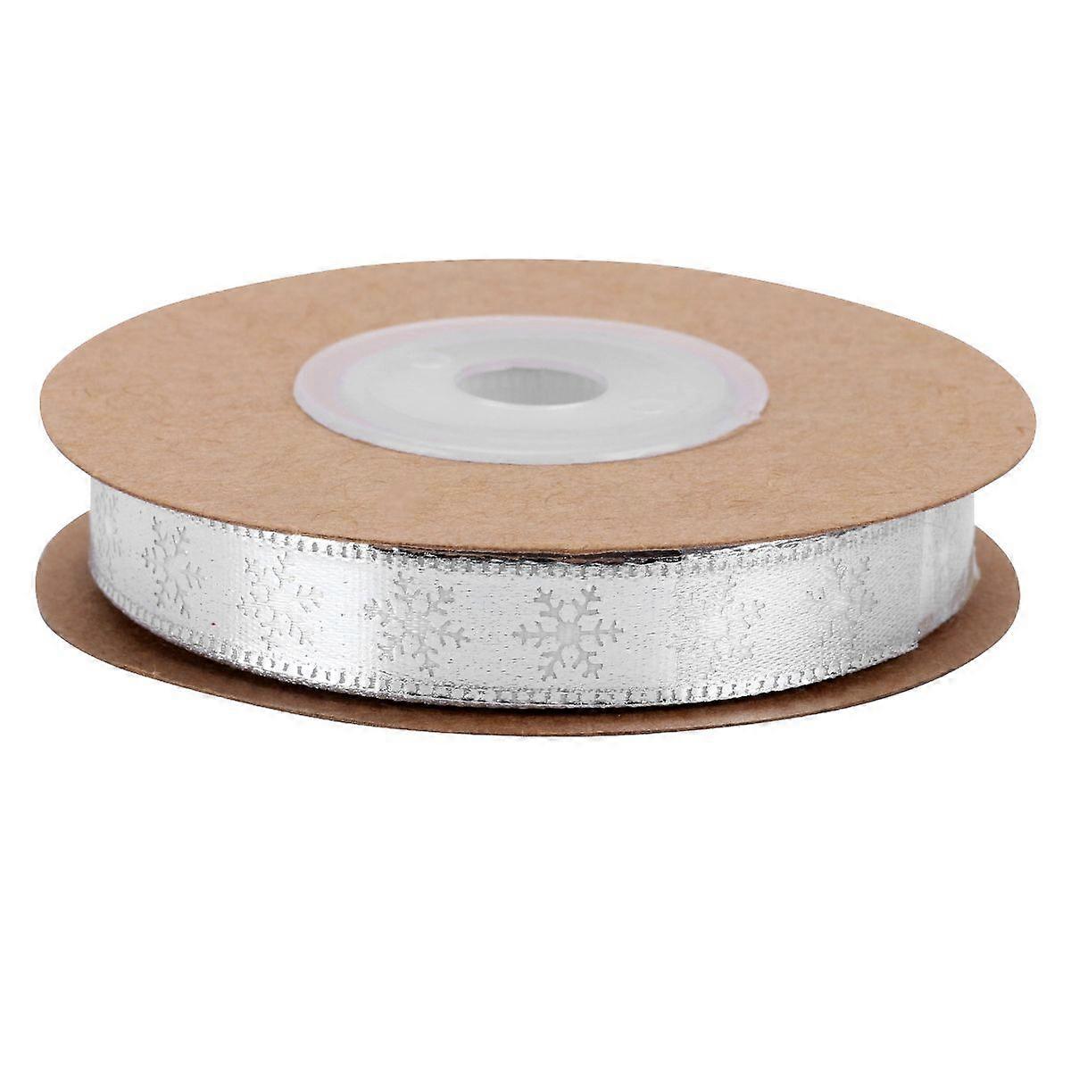 10m Snowflake Pattern Christmas Ribbon Printed Fabric Ribbon for DIY Art Crafts (Silver)