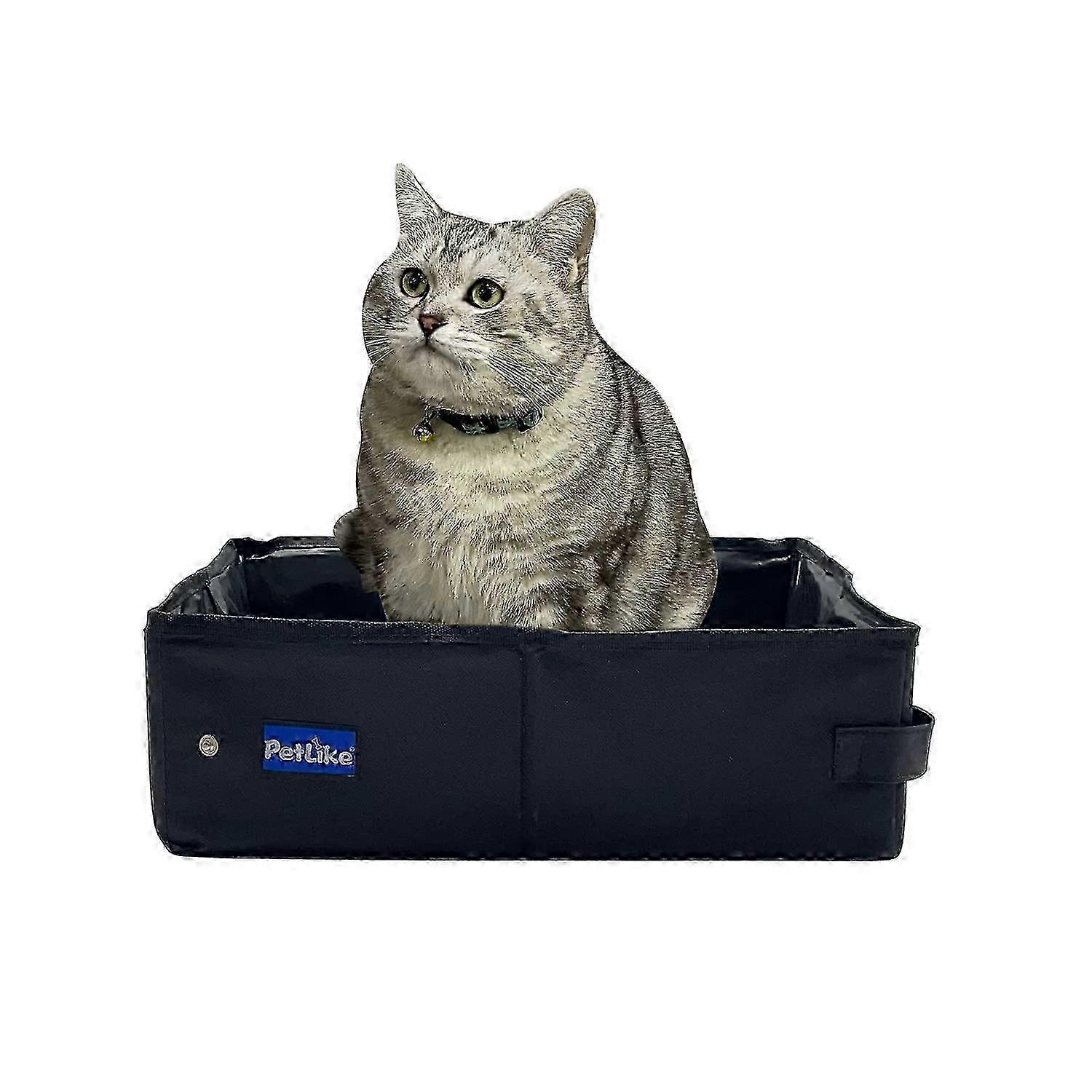 Travel cat trash, leaking portable garbage box, foldable toilet tray for small middle cats carrier (medium, black)