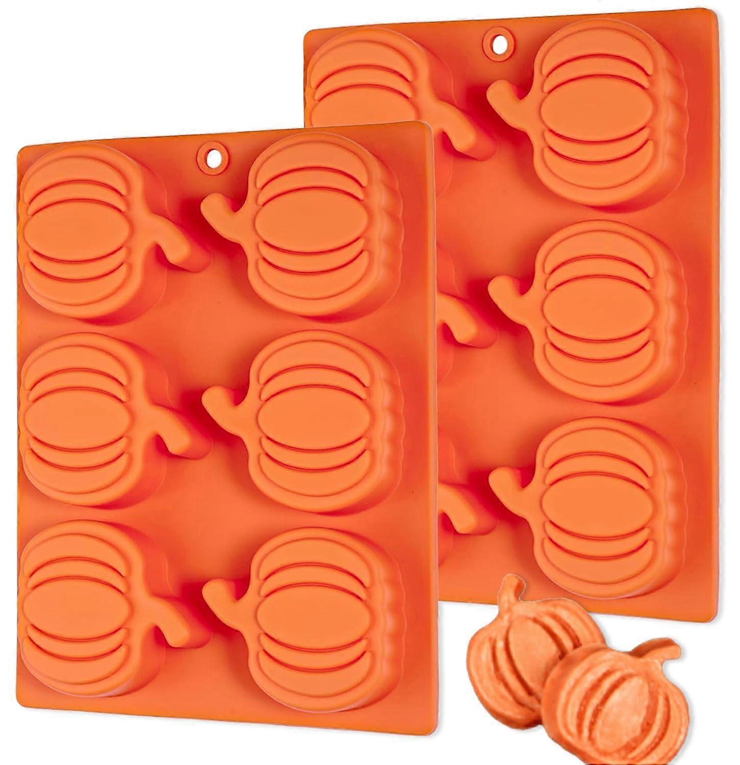 Silicone Pumpkin Cake Molds 6Cavity Baking Pan for Cupcakes Chocolate, 2 Pack
