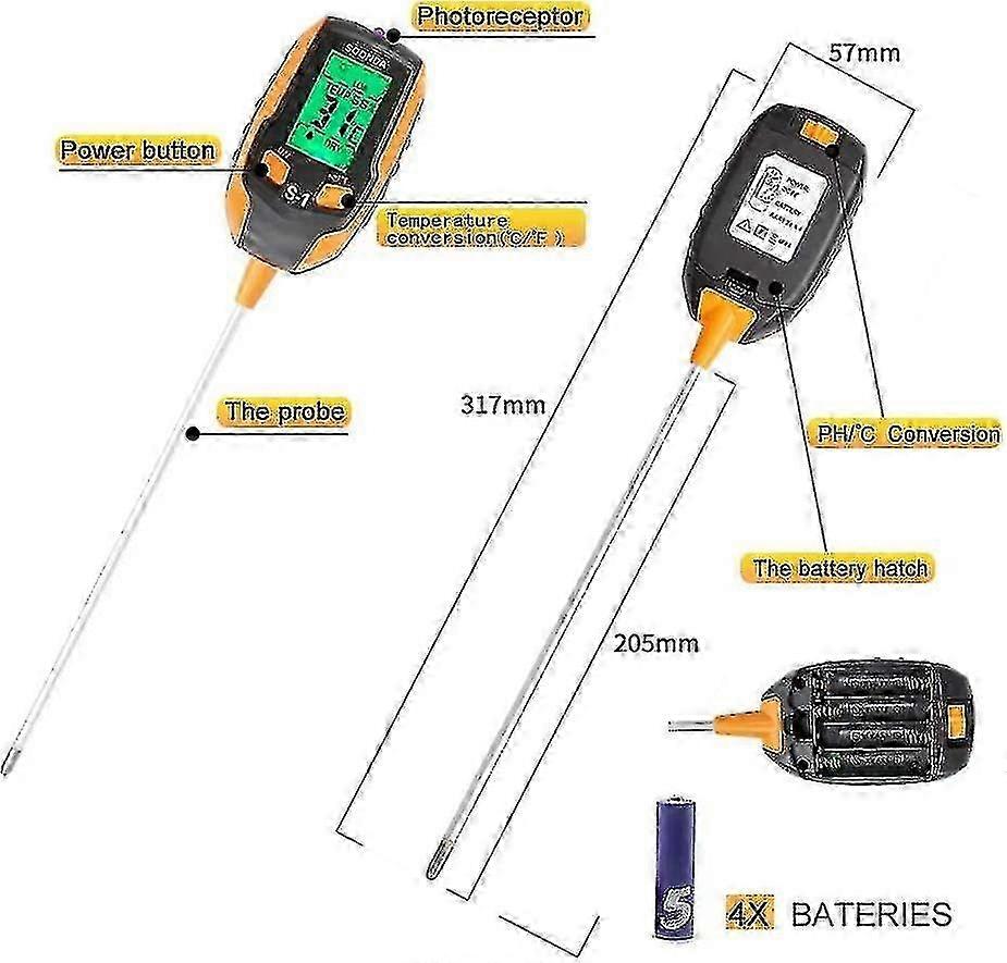 e In 1 Soil Tester, Soil Moisture Meter For Soil Plants, Soil Moisture Tester With Ph/temperature/light/humidity For Plant Farm Vegetabl