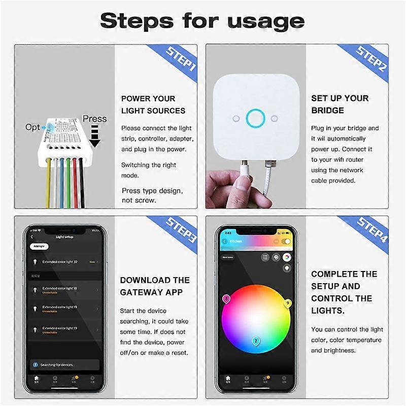 2X Zigbee 3.0 DC5-24V Mini 5 in 1 RGBCCT/RGBW/RGB/CCT/Dimmer LED Light Strip Controller