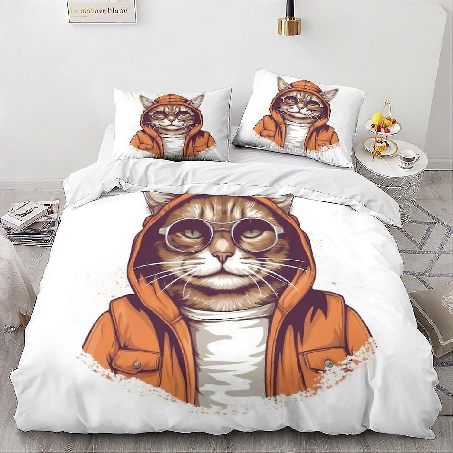 مجموعة فراش القط LikeEj ، مجموعات غطاء لحاف لحاف لطيف ثلاثي الأبعاد ، غطاء سرير أنيمي ناعم ، طقم لحاف لطيف مع سحاب ملك