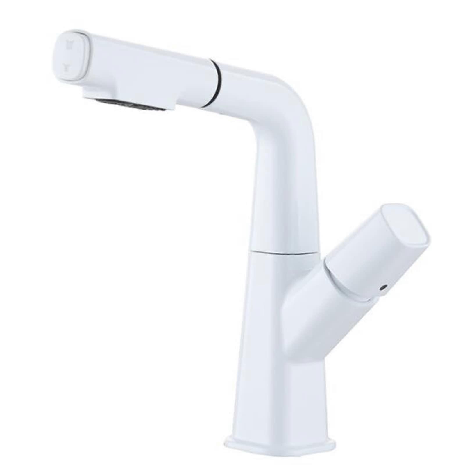 Basin Faucet with Pull Out Sprayer, Single Hole Brass Mixer Tap for Bathroom Sink, Chrome Grey