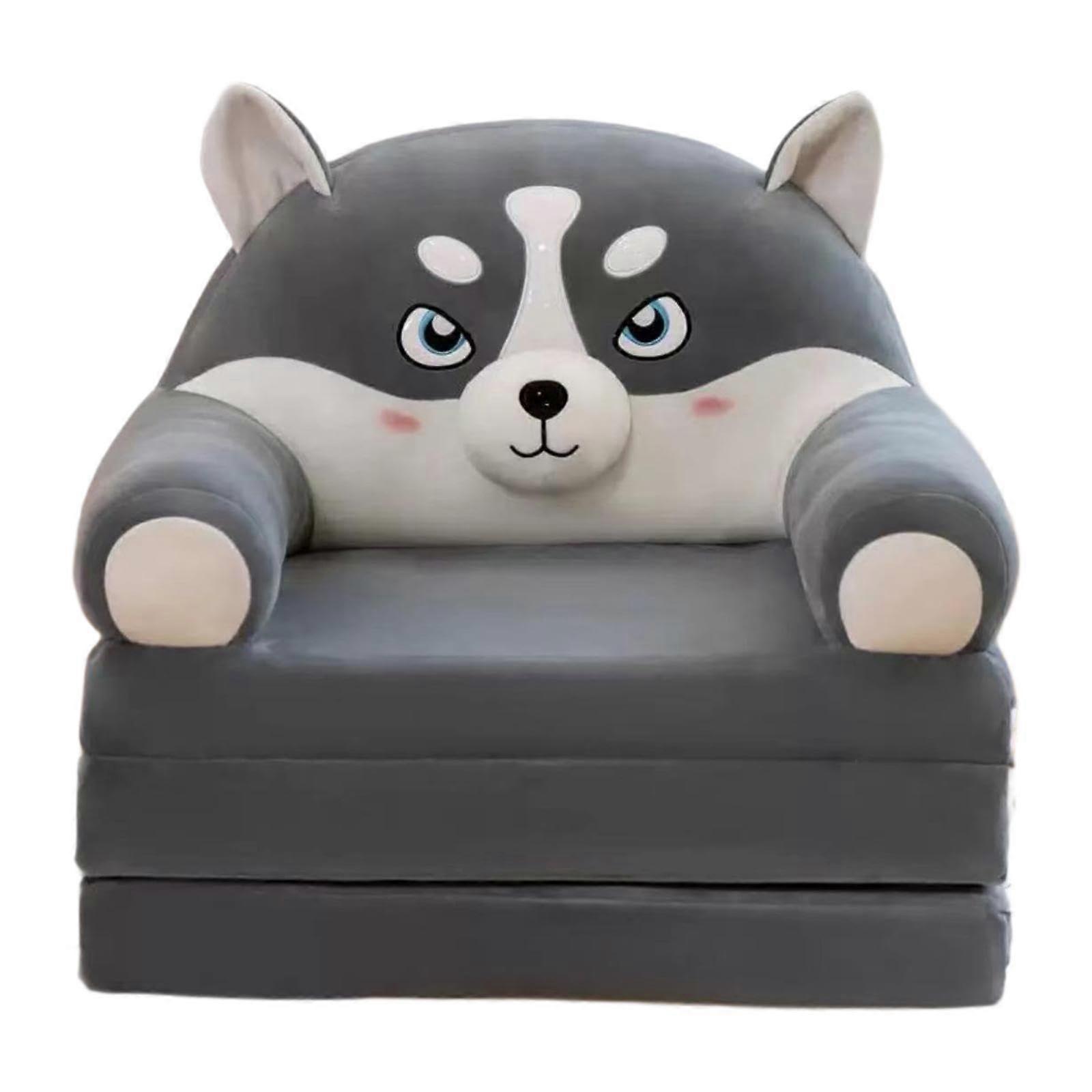 Animal Shaped Stuffed Folding Sofa Bed Sleeper Chair Dog Gray With Zipper Convertible For Small Spaces Home