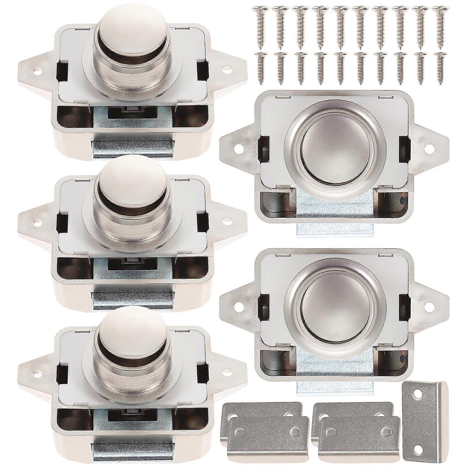 Push Button Latch Lock for Home Silver Color ABS and Zinc Alloy Material Easy to Install 5 Pieces