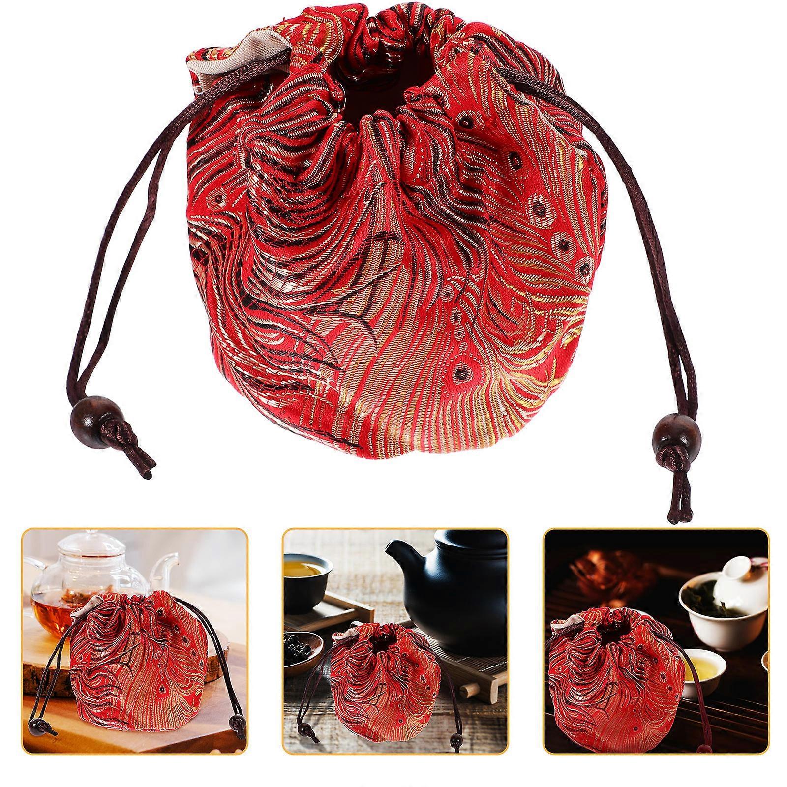 Cloth Travel Teacup Storage Pouch for 3Pcs with Drawstring Closure
