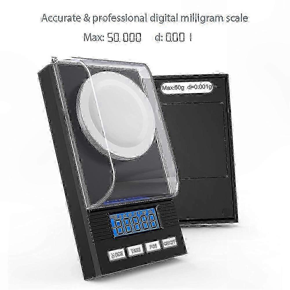Precision Milligram Scale, 50g Capacity, 0.001g Accuracy, LCD Display, Compact Lab & Letter Weighing Solution