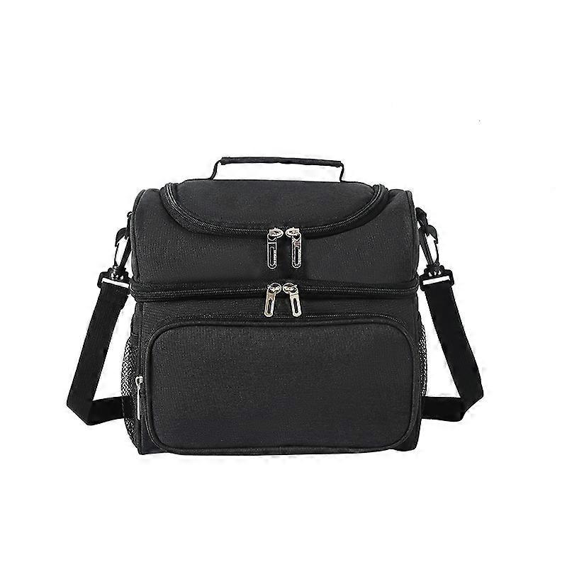 Lunch bag, double-layer insulated lunch box, large refrigerated handbag with detachable shoulder strap, open hot meal preparatio
