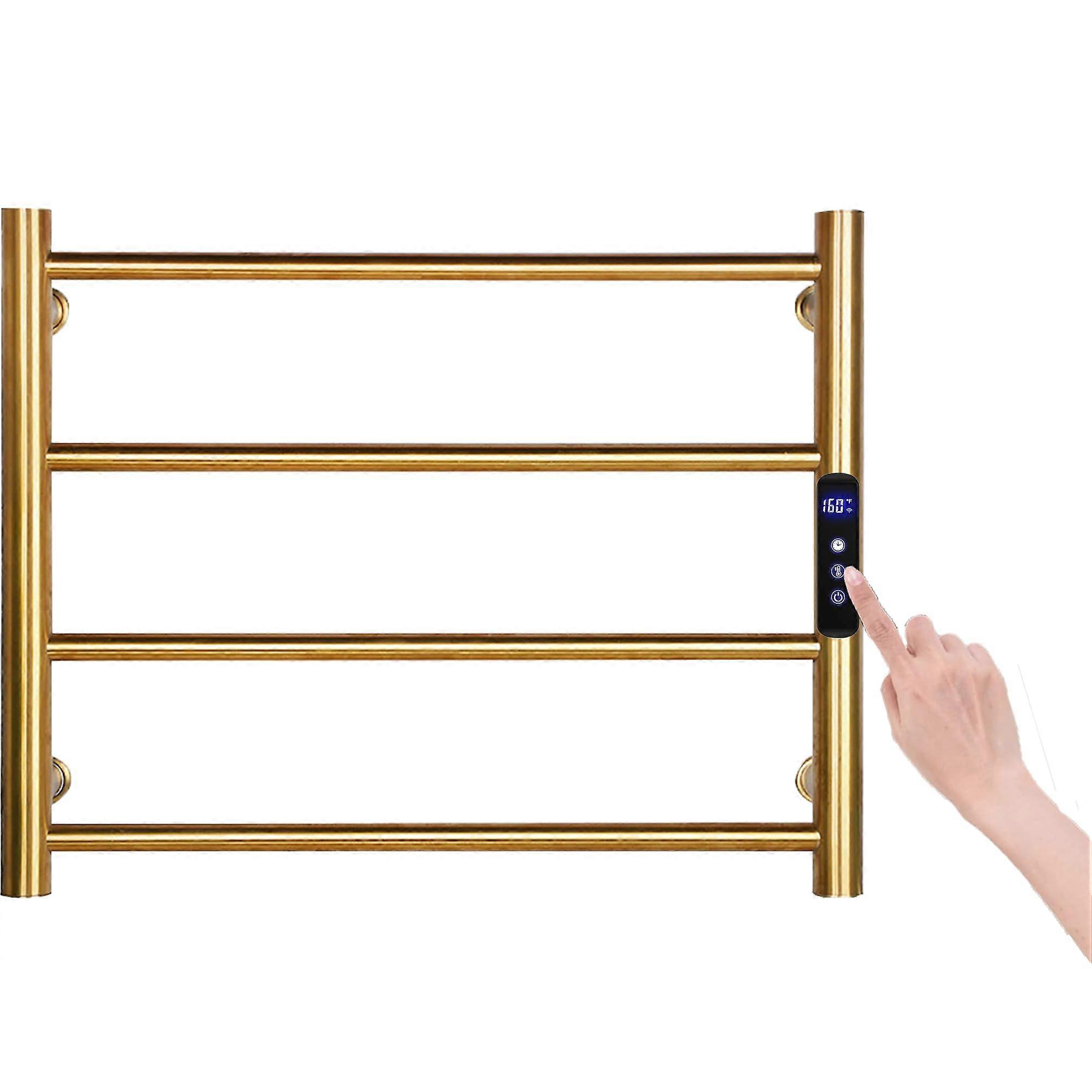 Towel Warmer 4 Bars Brushed Gold Heated Towel Rack with Timer and Adjustable Temperature Control