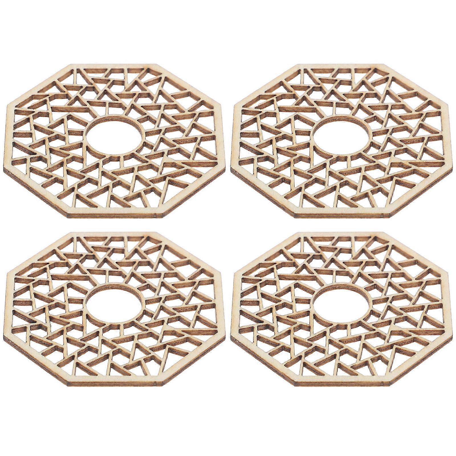 Miniature Window Part for Decoration 4Pcs Wooden Chinese Window Model