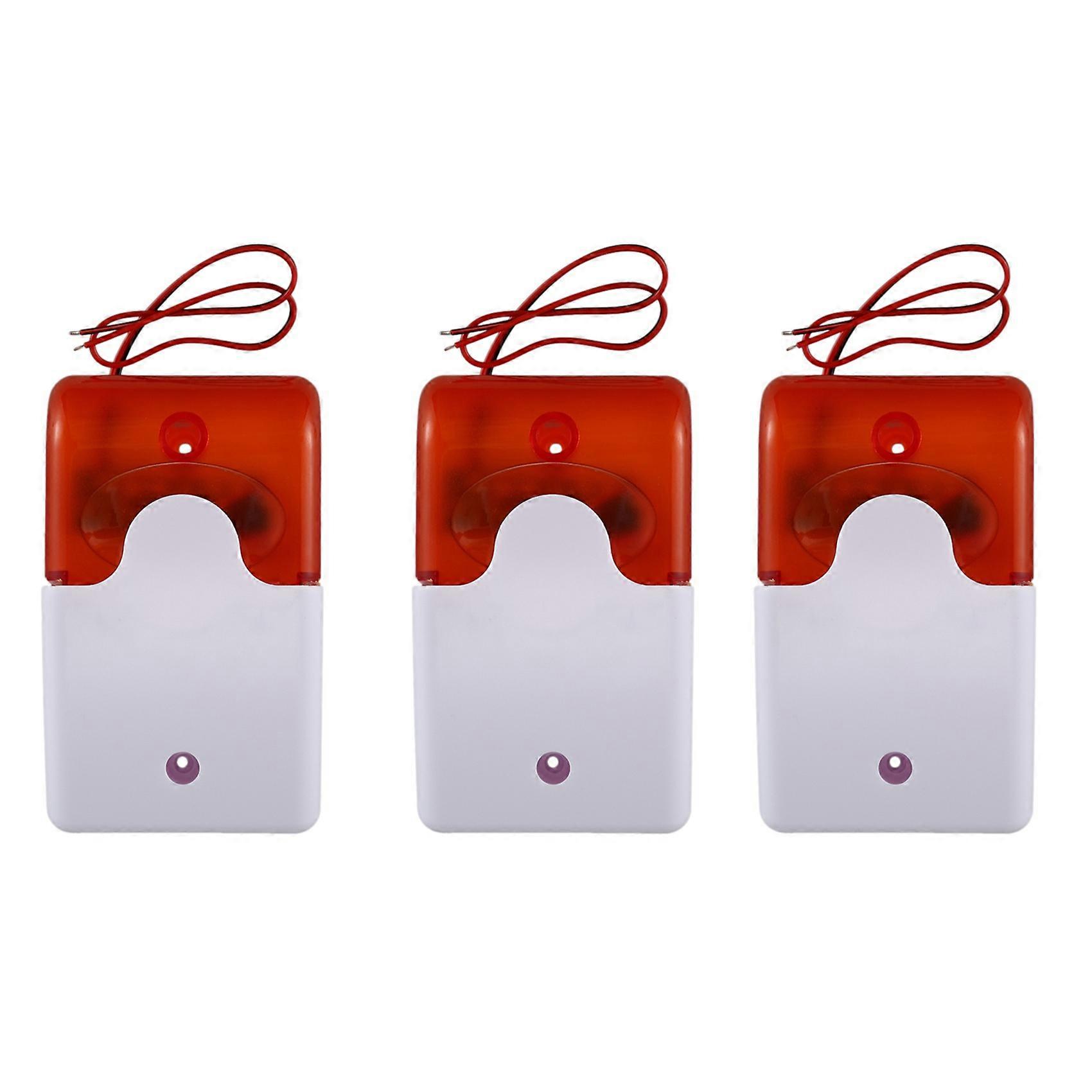 3X Mini Wired Strobe Warning Siren Durable Dc 12V Sound Alarm Flashing Light Sound Siren Horn 115Db Orange