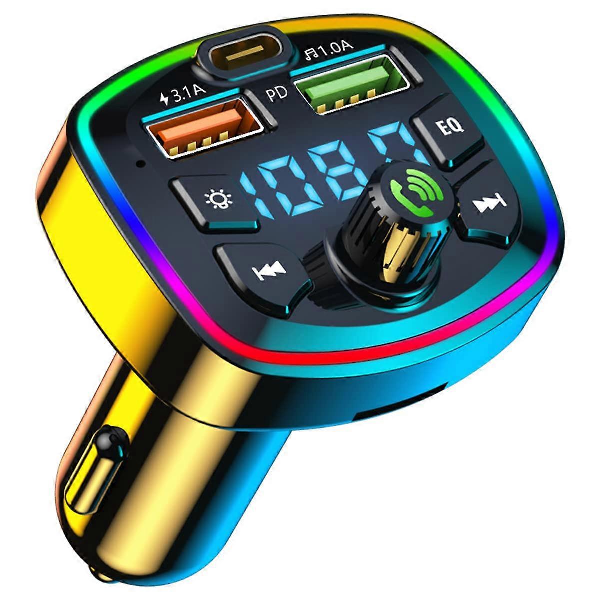 Car MP3 Player Bluetooth 5.0 Car FM Transmitter With 2 USB Charger PD QC Interface CVC Technology 7 Color Backlight