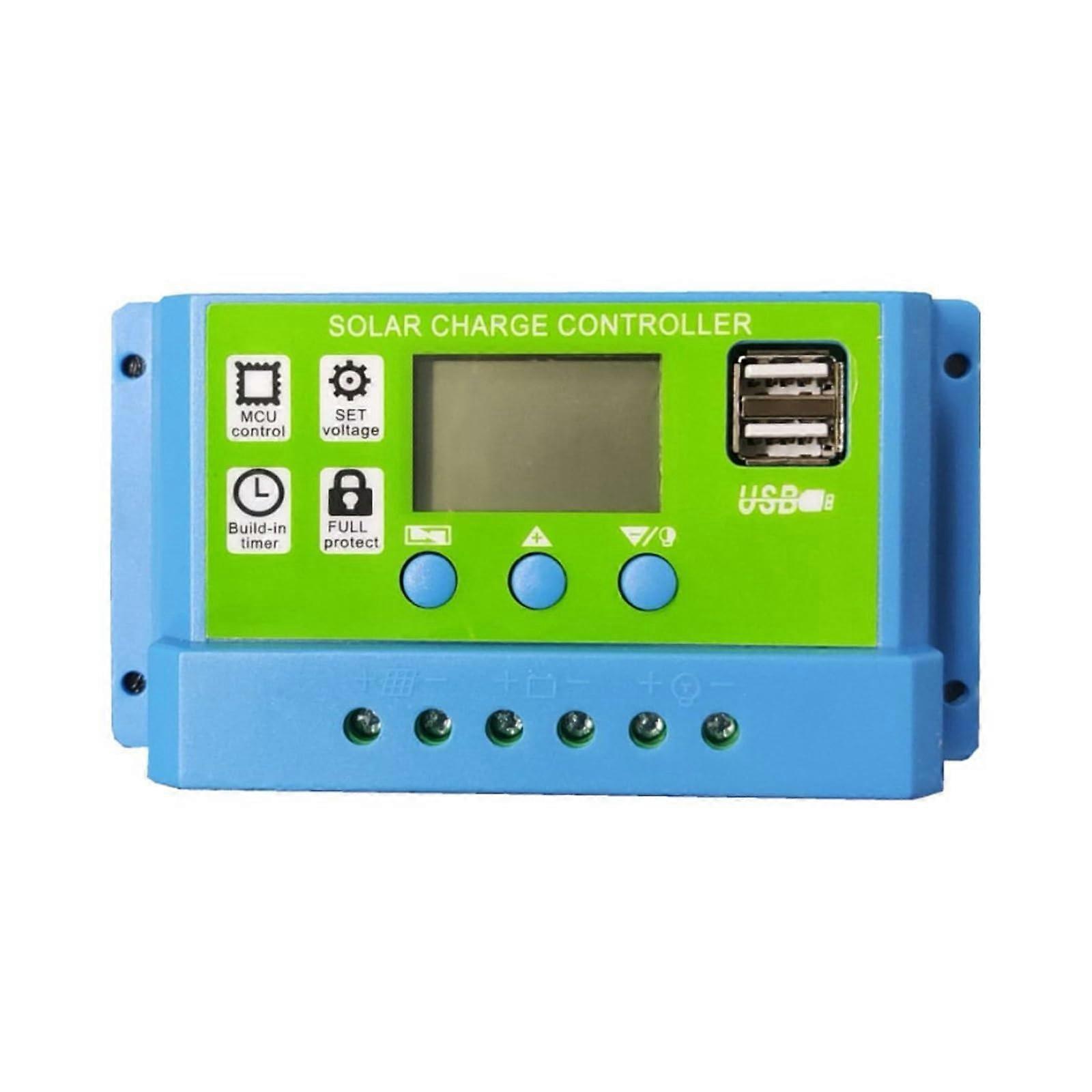Solar Charge Controller 30A For 12V/24V Systems LCD Display Dual USB Port Solar Panel Charger Controller