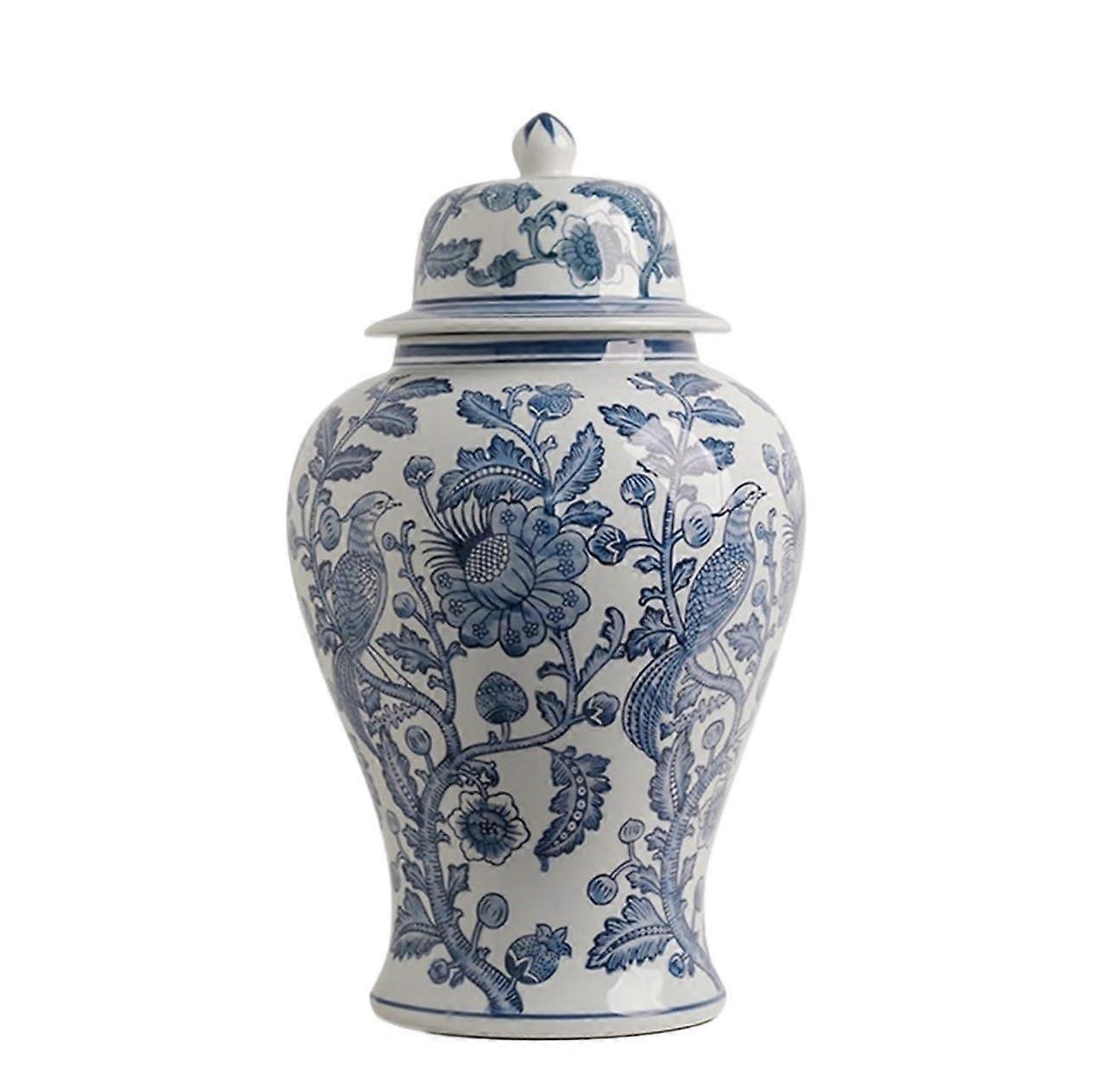 Ginger Jar Porcelain Vase with Elegant Floral Design and Covered Storage for Tabletop Decor
