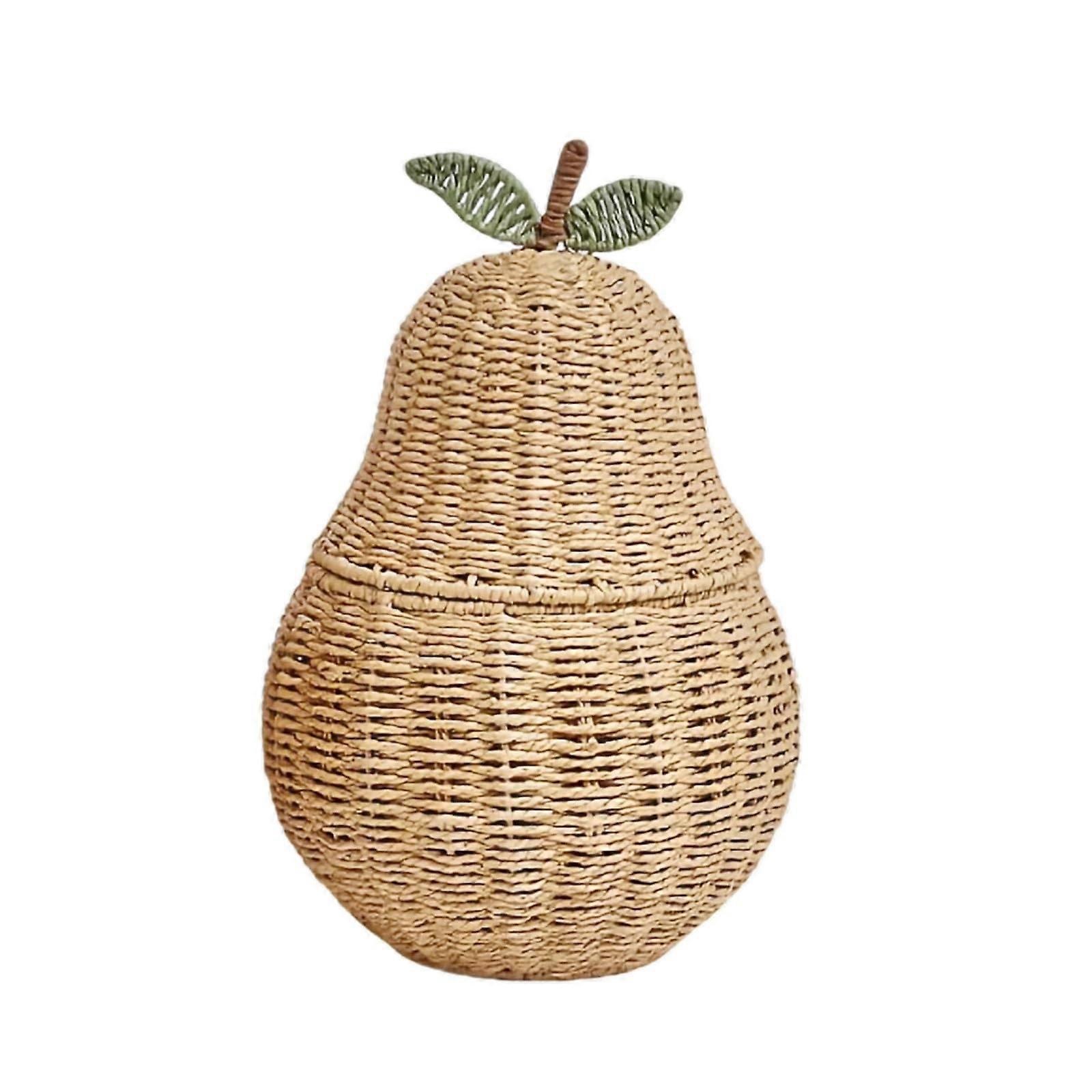 Decorative Storage Basket Pear Shaped Woven with Lid Handmade Organizer for Home Decor and Toys
