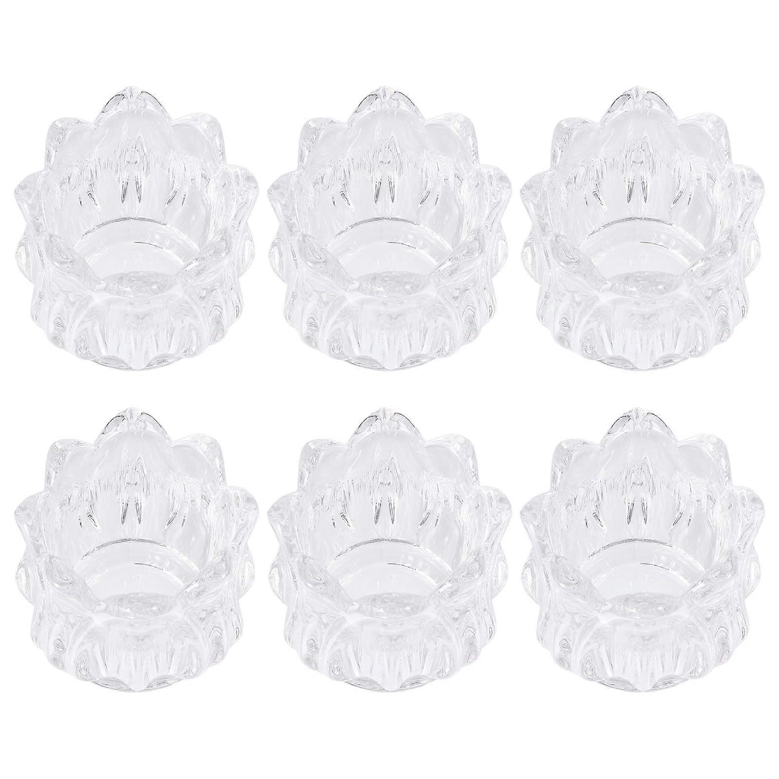 Set of 6 Flower Shape Clear Glass Tealight Candle Holders for Table Decor and Event Use