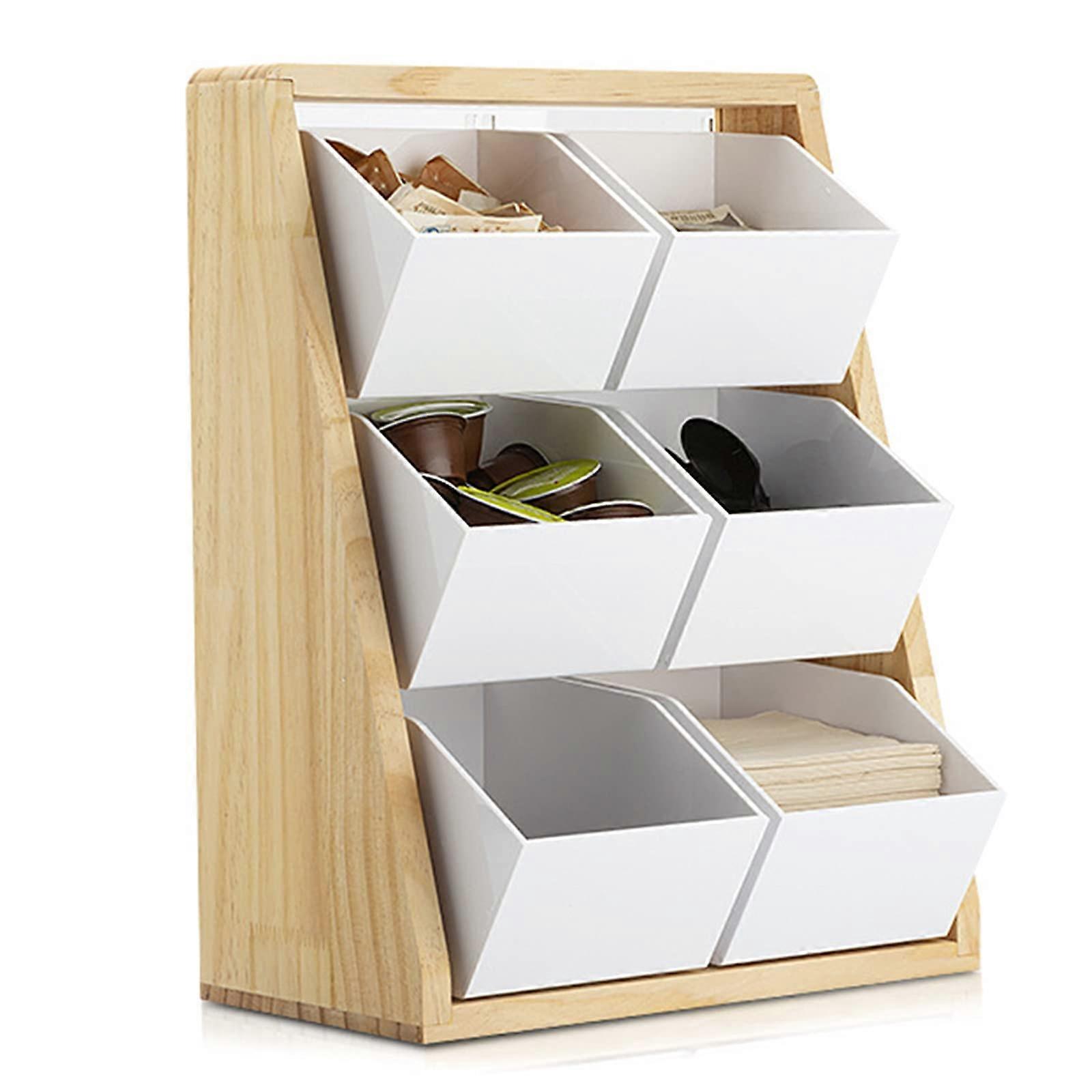 Wooden Coffee Condiment Organizer with Multiple Compartments for Home and Office Coffee Station