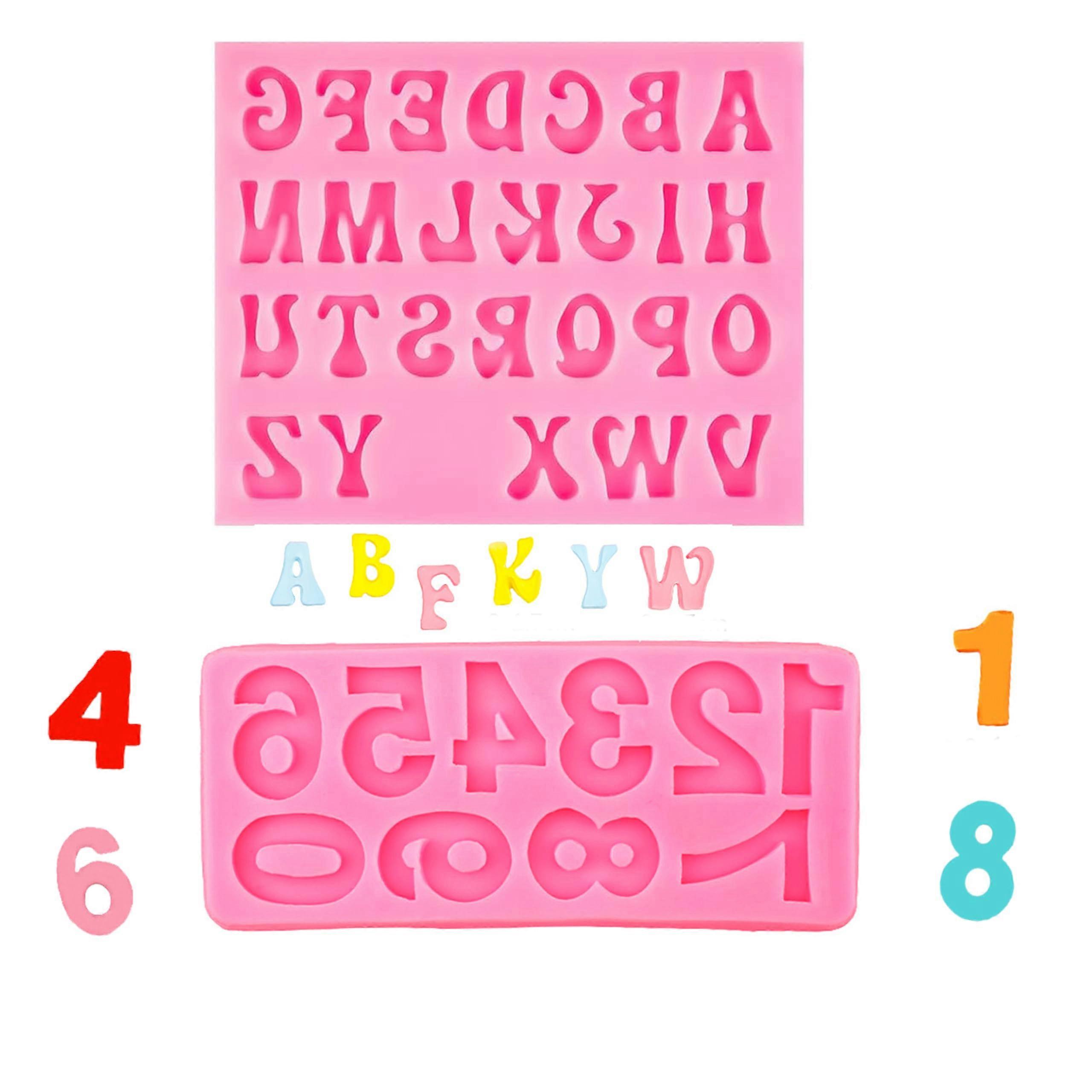 2Pcs Large Silicone Letter and Number Fondant Molds, Nonstick Easy Release for Cake Decorating Baking Crafts