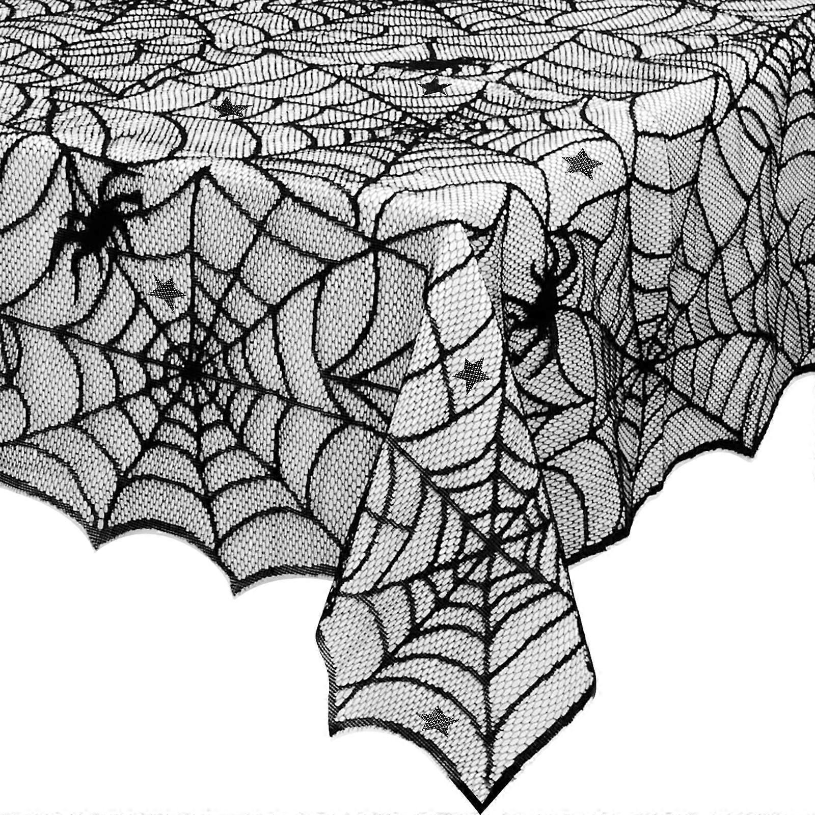Halloween Spider Web Lace Tablecloth 54x72 Black Rectangular Reusable for Halloween Decor