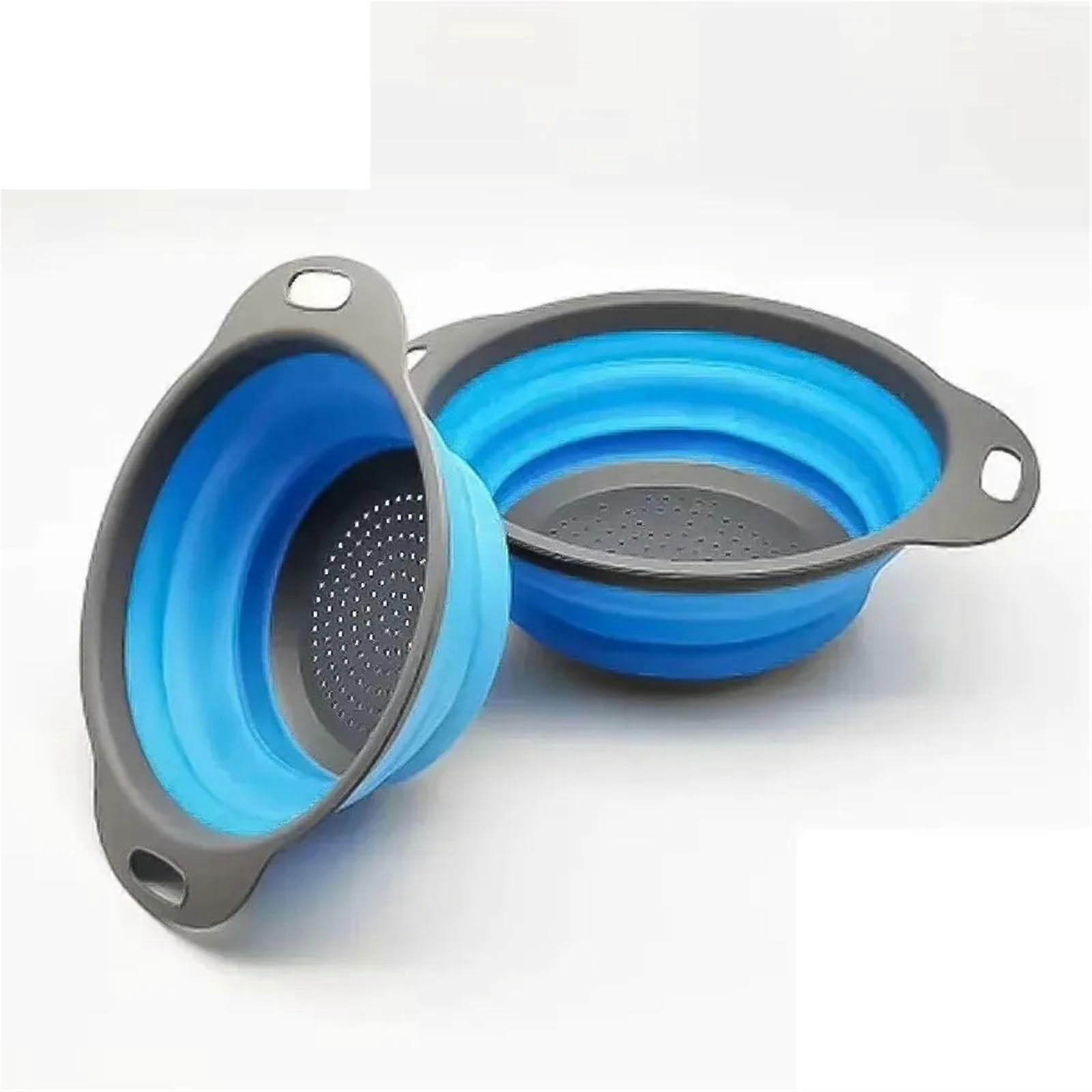 2pcs Silicone Collapsible Colander Foldable Strainer Basket for Fruit Vegetable Washing Blue