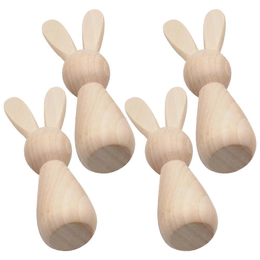 Bunny Figures Blank Wood Crafts Creative Design Easter Decoration 4Pcs