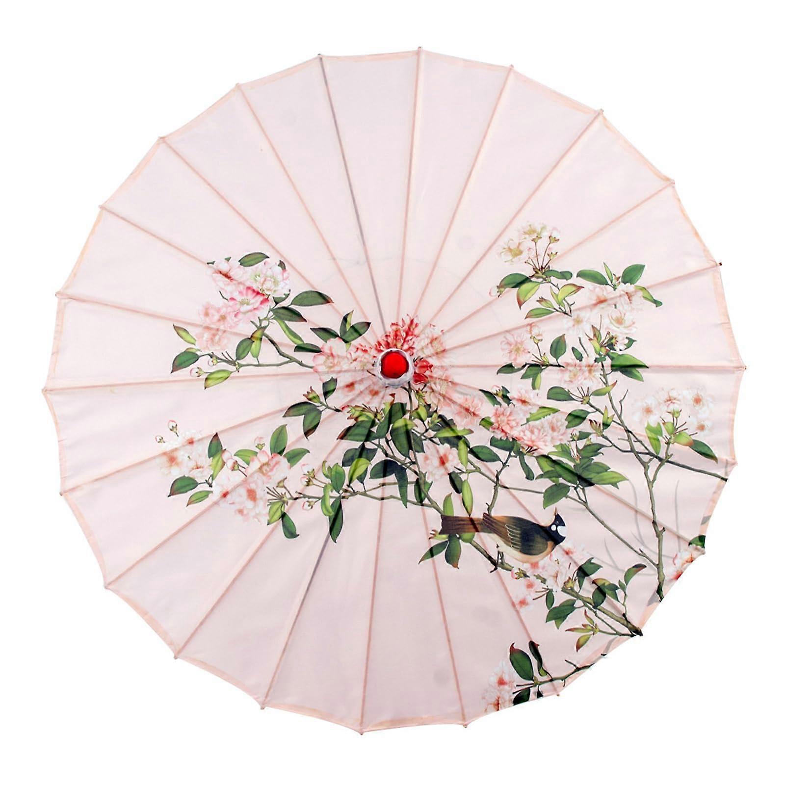Chinese Silk Umbrella with Solid Wood Frame, Traditional Pattern Parasol for Dance, Wedding, Photo