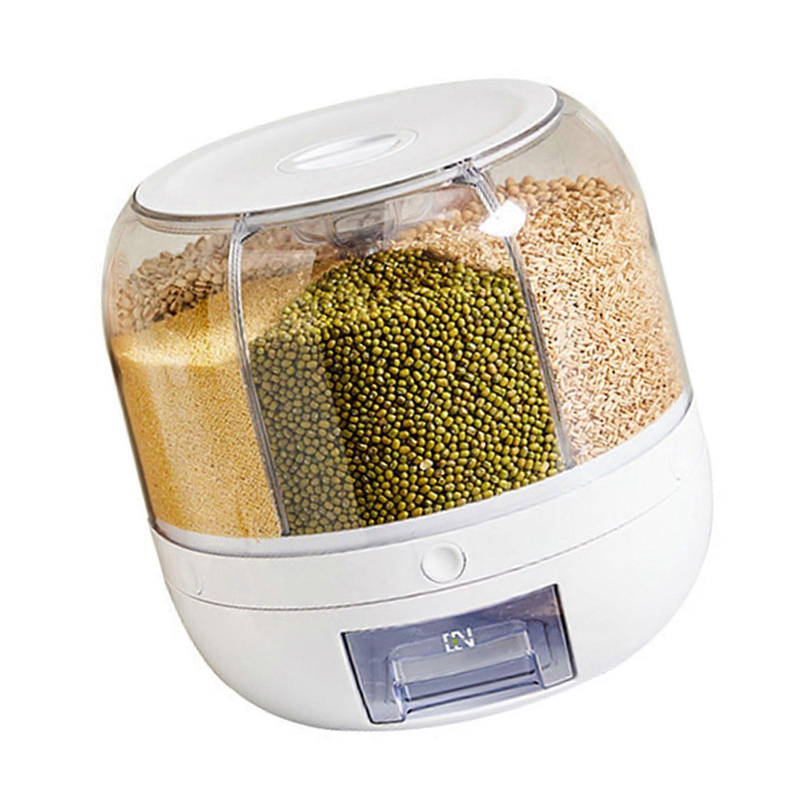 Rotating Rice Dispenser with 6 Removable Compartments, Sealed Grain Storage Container for Kitchen