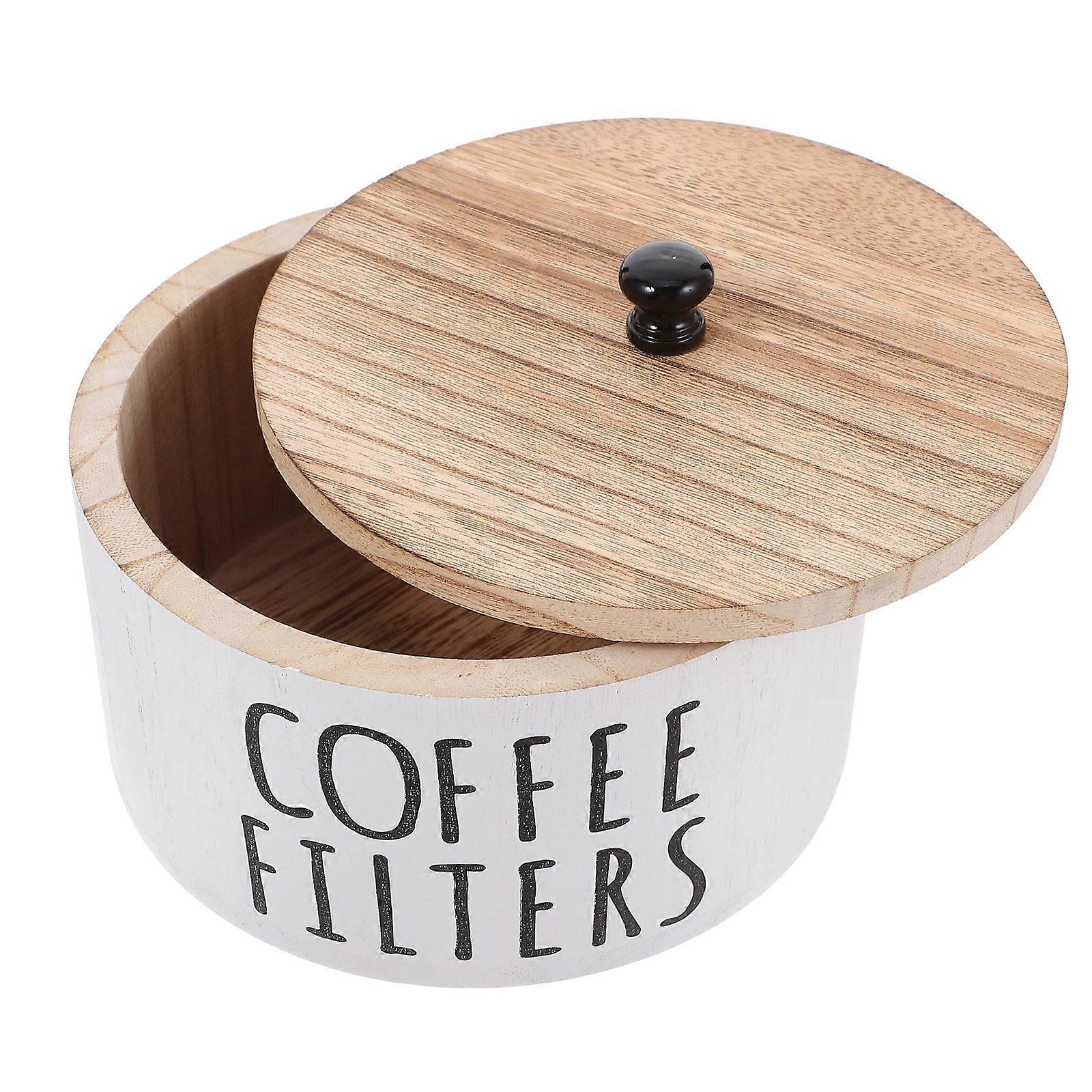 Coffee Filter Holder with Lid for Kitchen Use Wood Rustic Storage Box