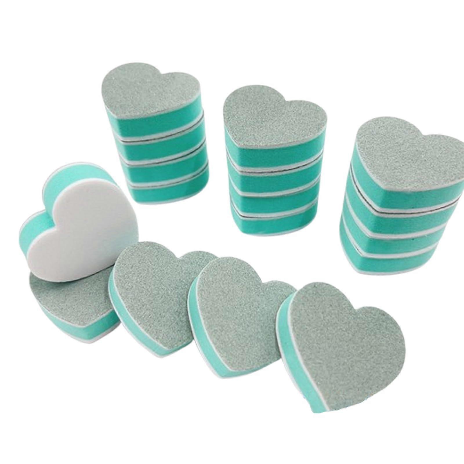 50PCS Mini Heart Shaped Nail Buffer Blocks for Gel Nails with Small Green DoubleSided Files