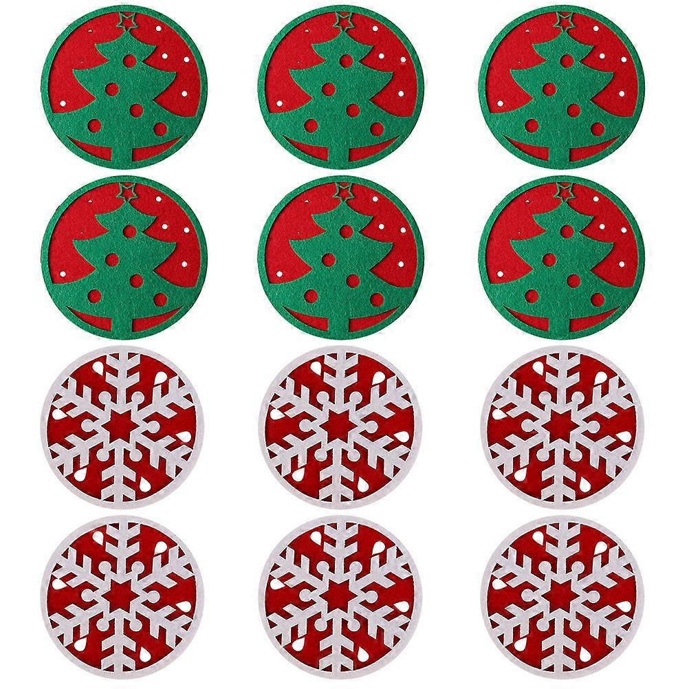 Christmas Felt Cup Coaster Mat Tree Design for Table Guard 12Pcs