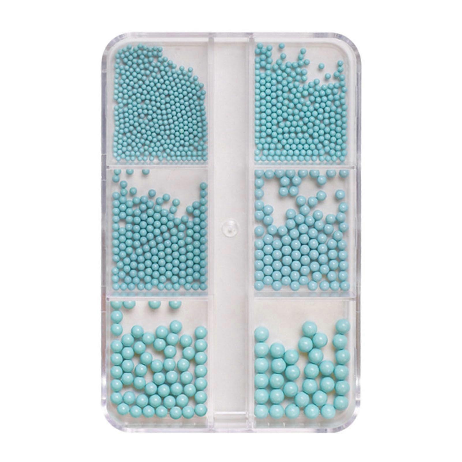Nail Art Beads Set Blue Metal Decorations Assorted Sizes 3D DIY with Storage Box