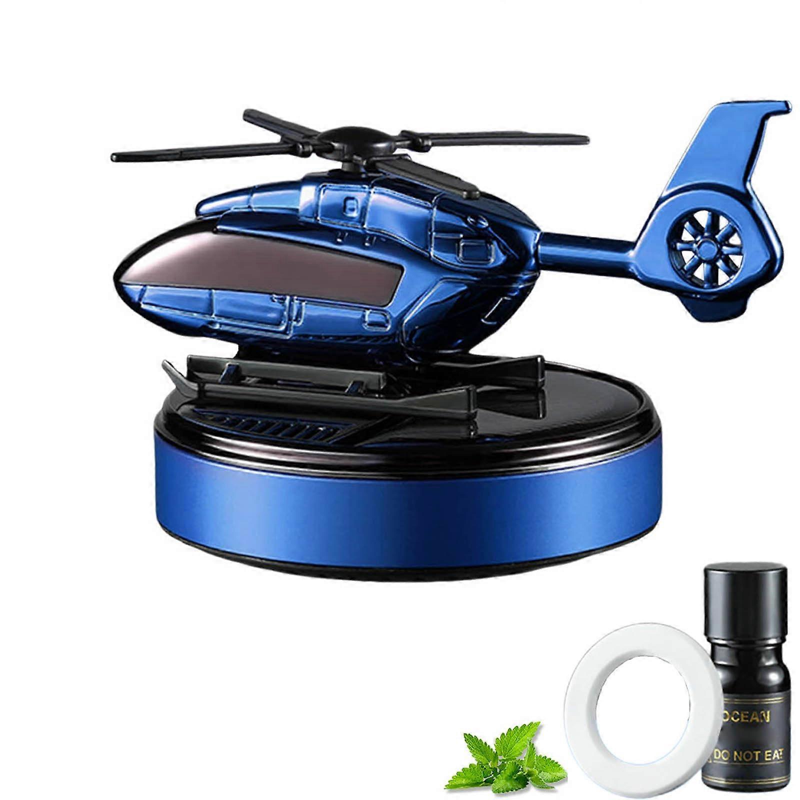Solar Powered Rotating Car Air Freshener Helicopter Design Dashboard Aromatherapy Diffuser Blue