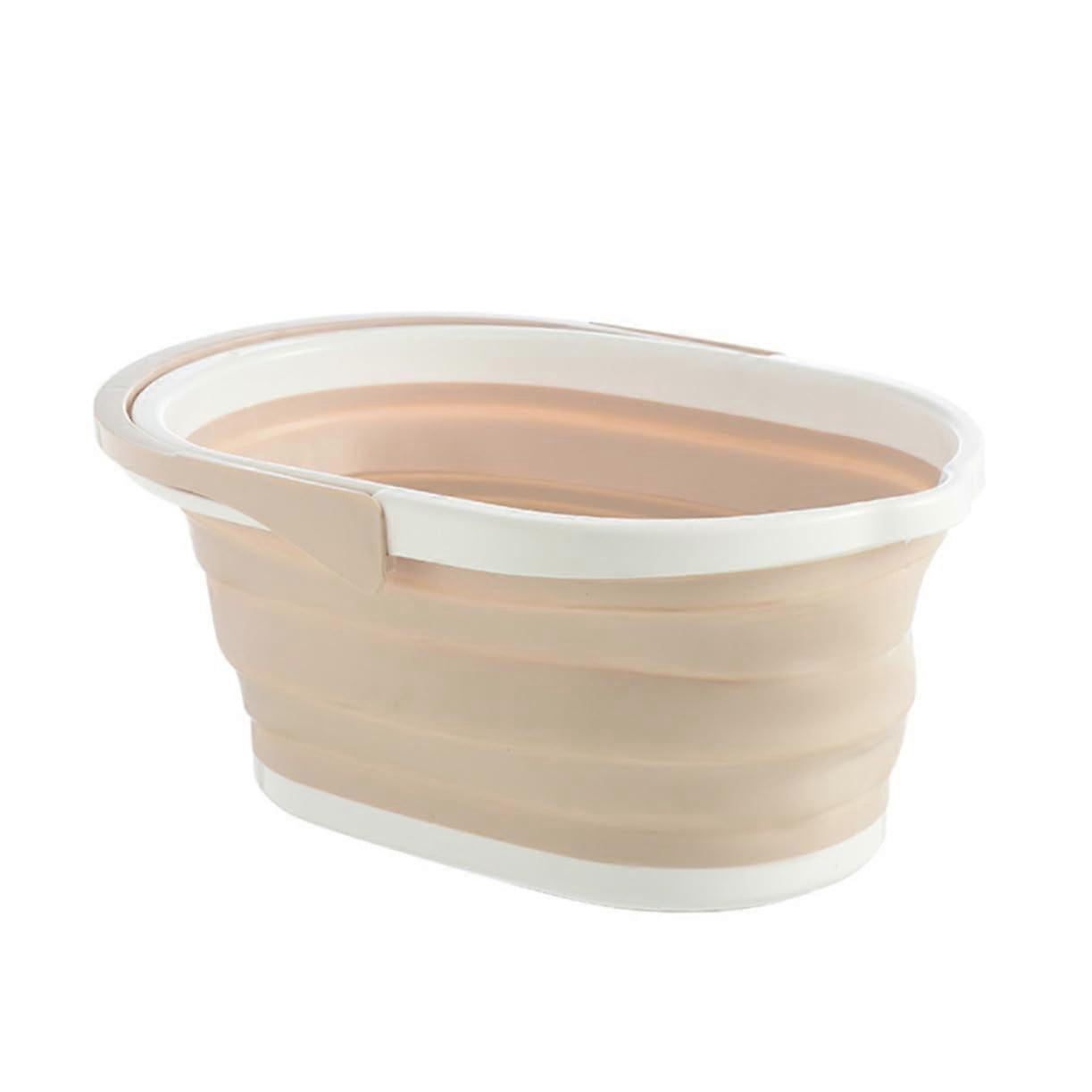Foldable Mop Bucket Beige Plastic Collapsible Design for Floor Cleaning and SpaceSaving Storage