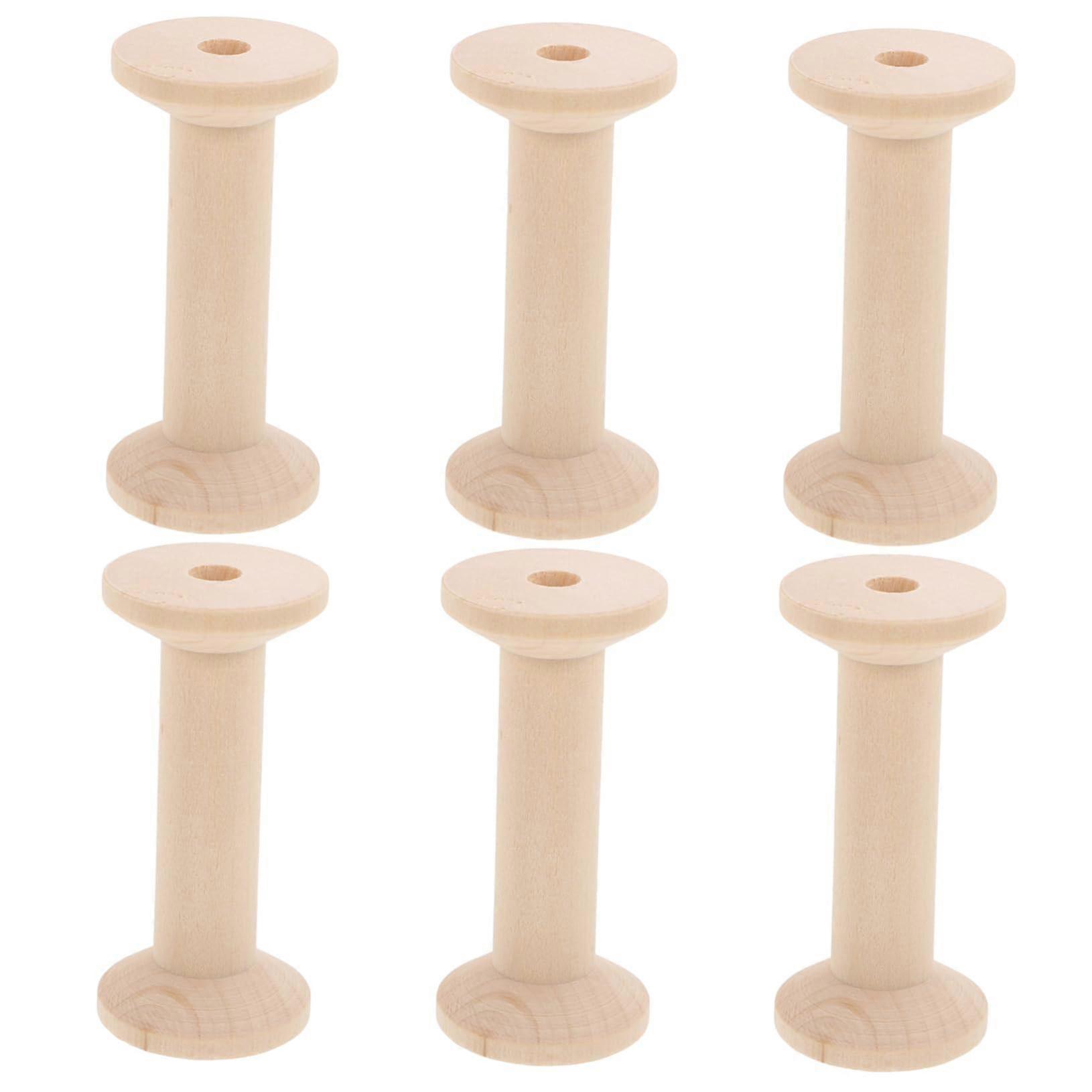 6pcs Large Wooden Spools for Crafts Sewing Thread Organization Natural Wood DIY Projects