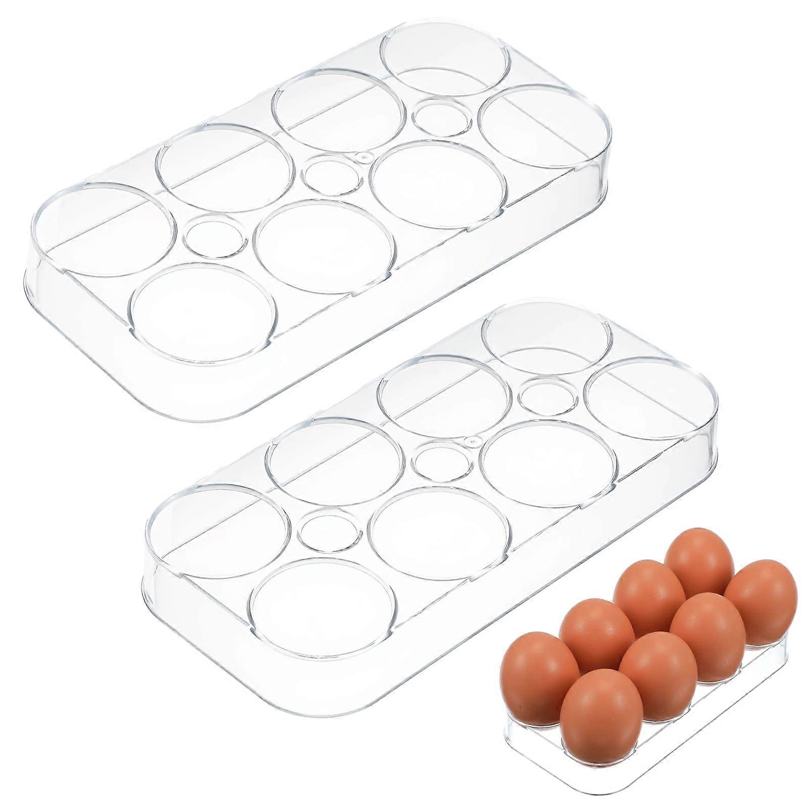 2 PCS Clear Egg Holder for Fridge, Durable Plastic Egg Storage Container Tray Holds 8 Eggs