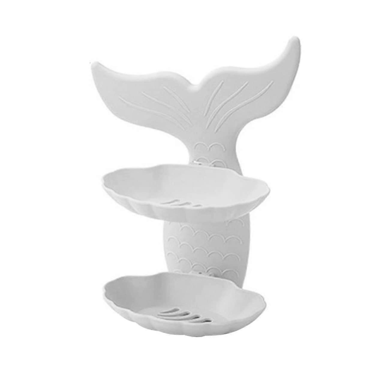 Wall Mounted Soap Dish Rack with Double Layer Storage Self Adhesive Mermaid Design for Bathroom