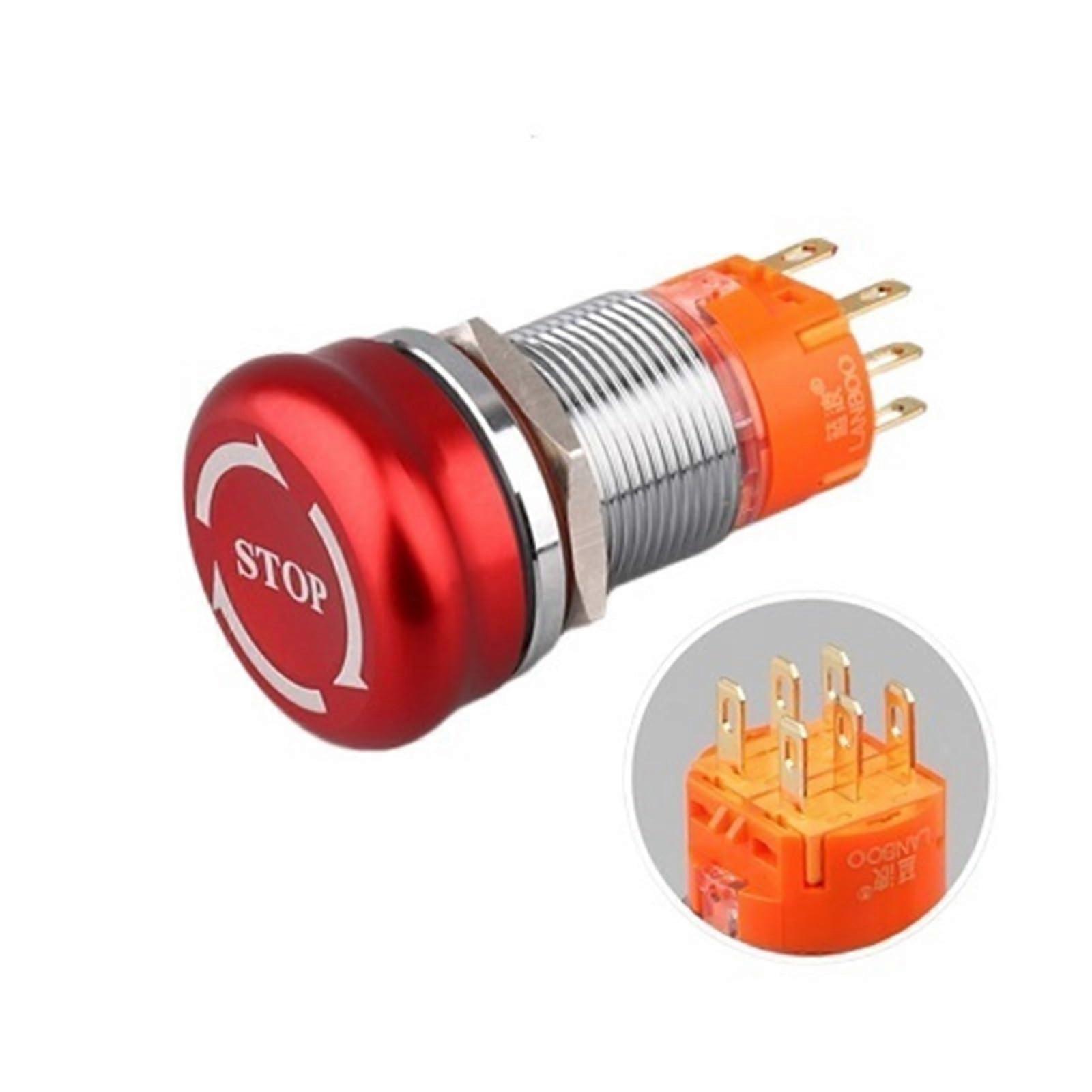 19mm Waterproof IP67 Emergency Stop Mushroom Push Button Switch LED Indicator 2NO 2NC 110V