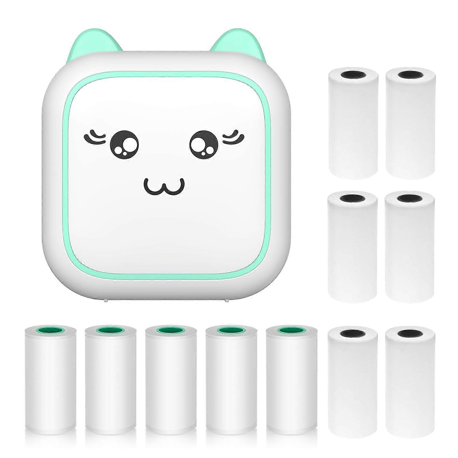 Mini Thermal Printer Bluetooth Wireless Inkless Photo Sticker Printer for Smartphone GR6 with 6 Paper Rolls