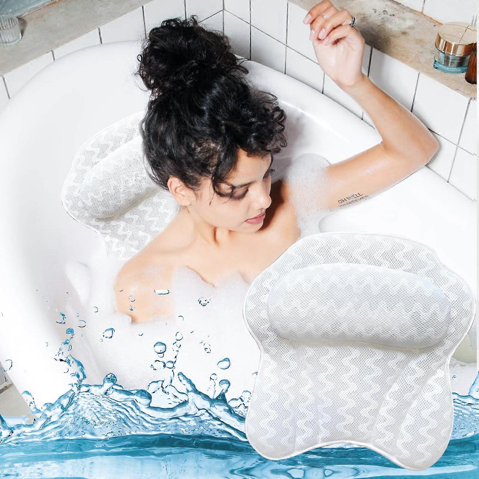 Luxury Bath Pillow with Ergonomic Neck and Back Support, 6 Suction Cups, QuickDry for Tub