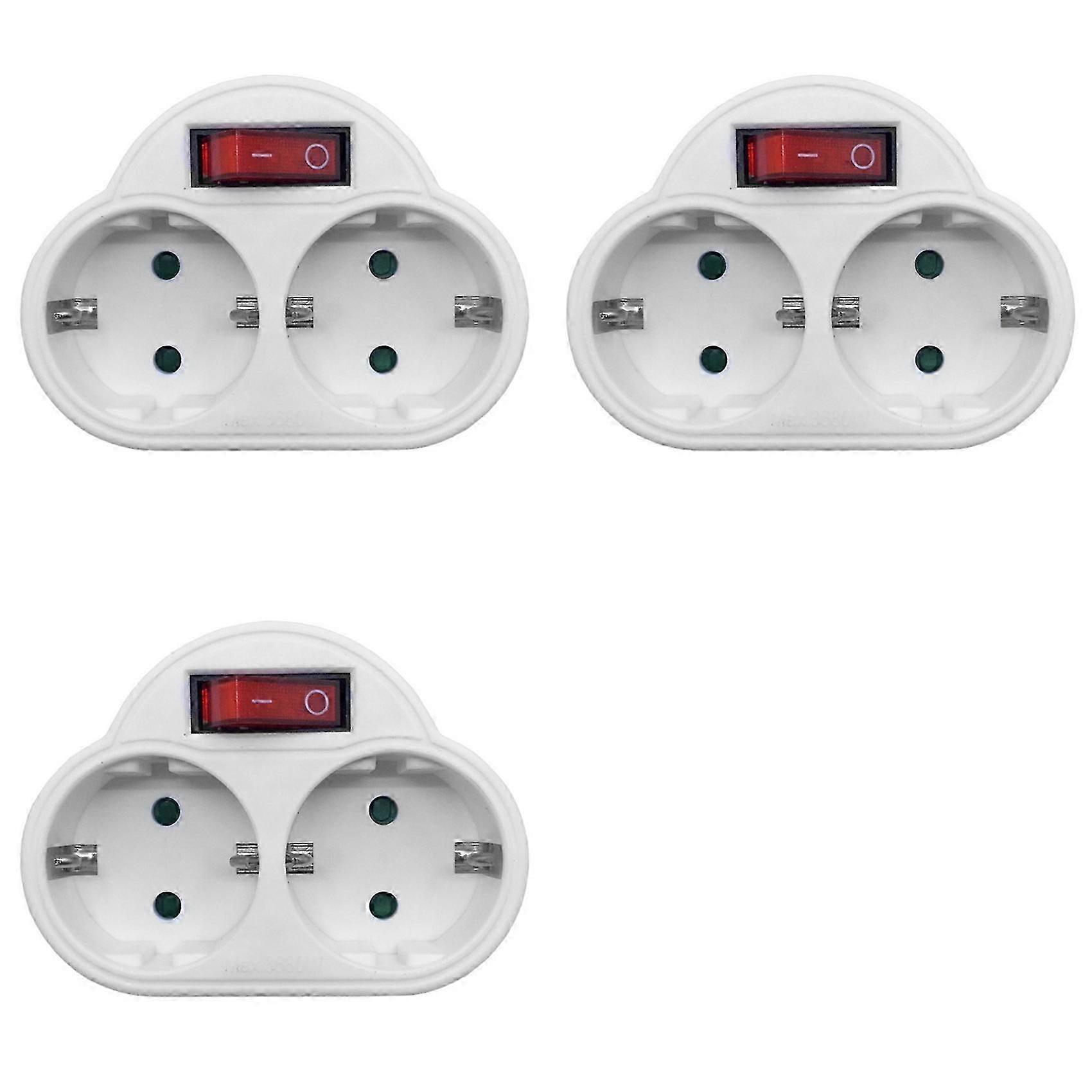 3X EU Standard Multiple Plug 250V 16A Double Socket with Outlet Switch Plug Power Adapter Socket EU Plug