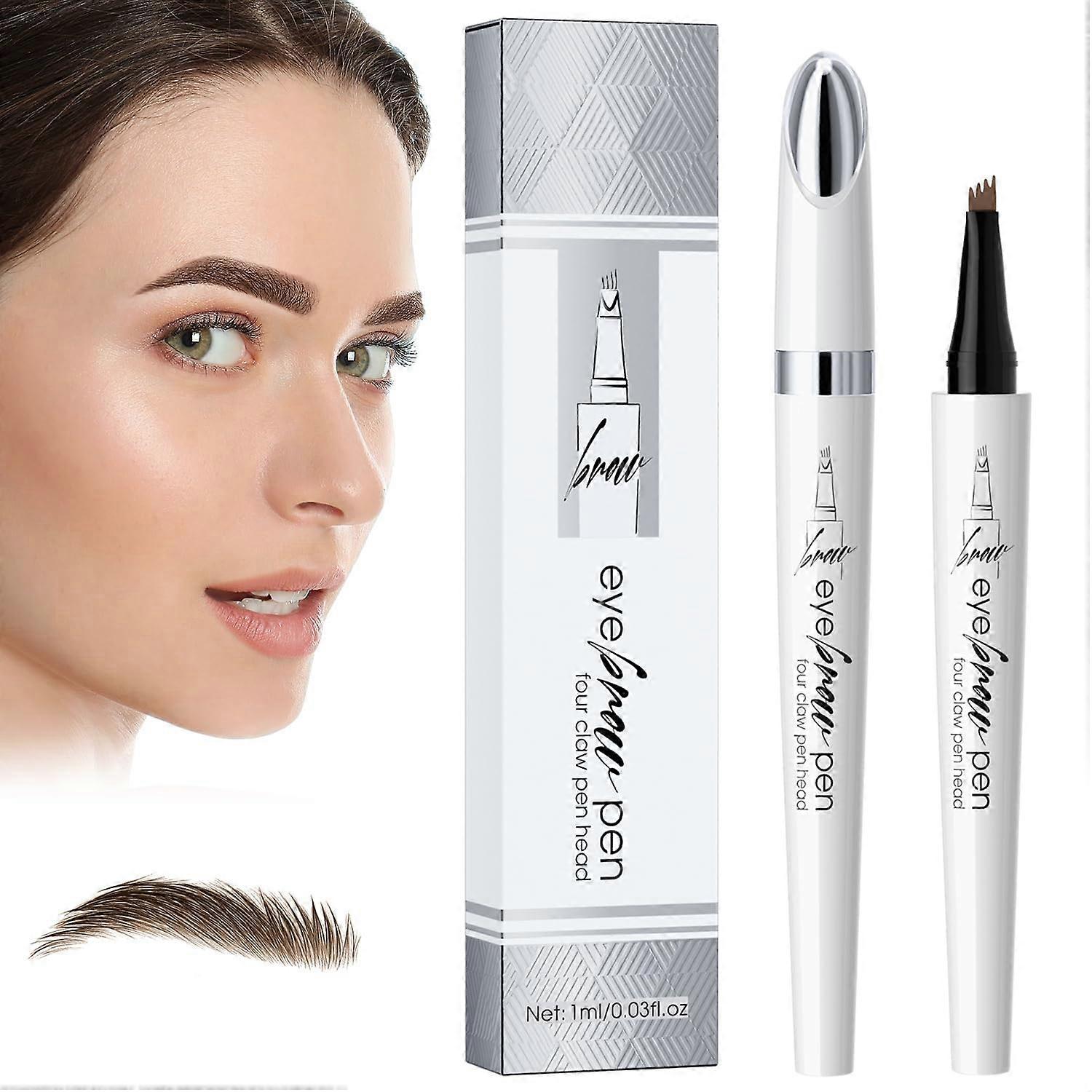 Microblading Eyebrow Pen Waterproof 4Tip Pencil Smudgeproof LongLasting Natural Brow Light Brown