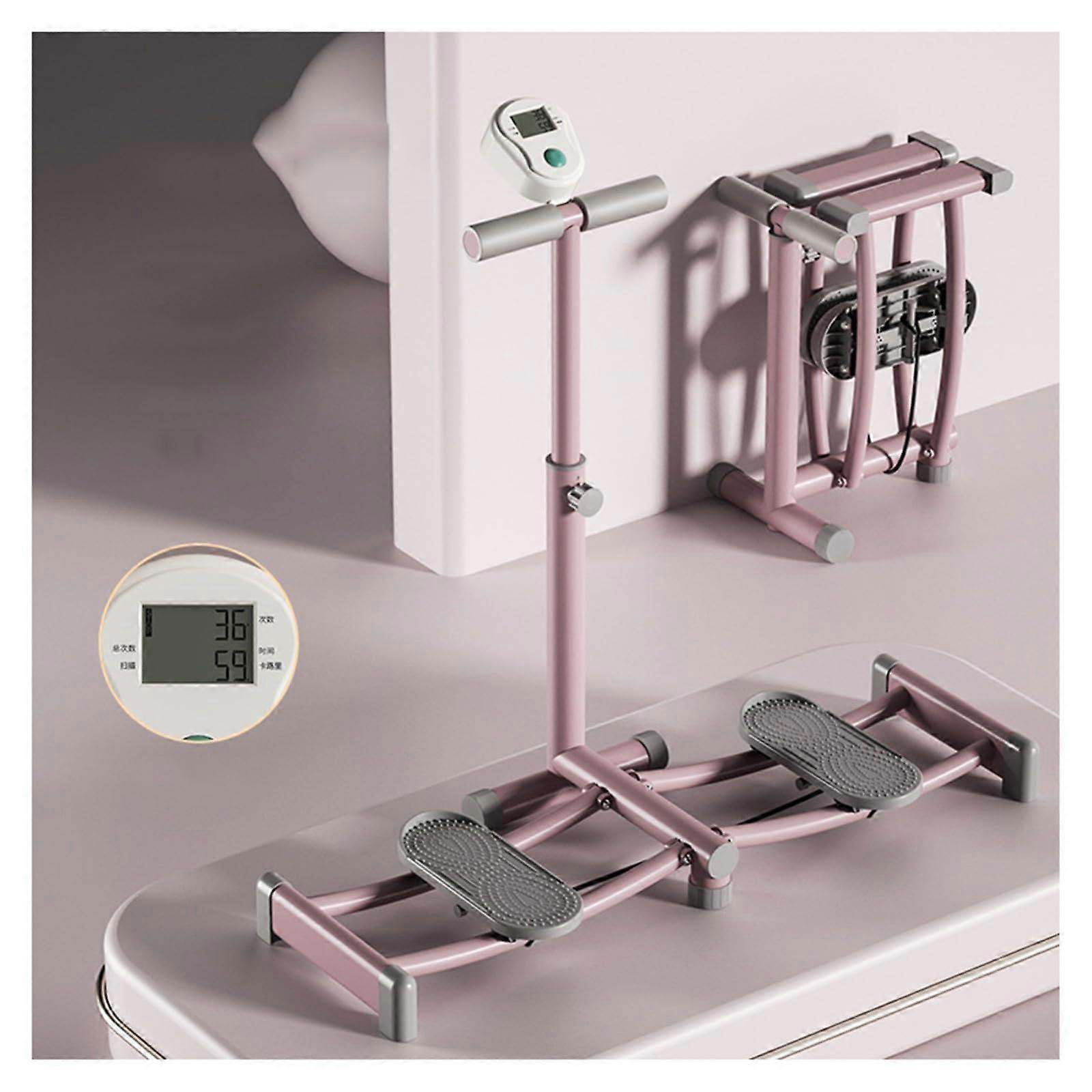 Ski Exercise Machine with Timer and Adjustable Pole, Quiet Indoor Leg Training Equipment Pink