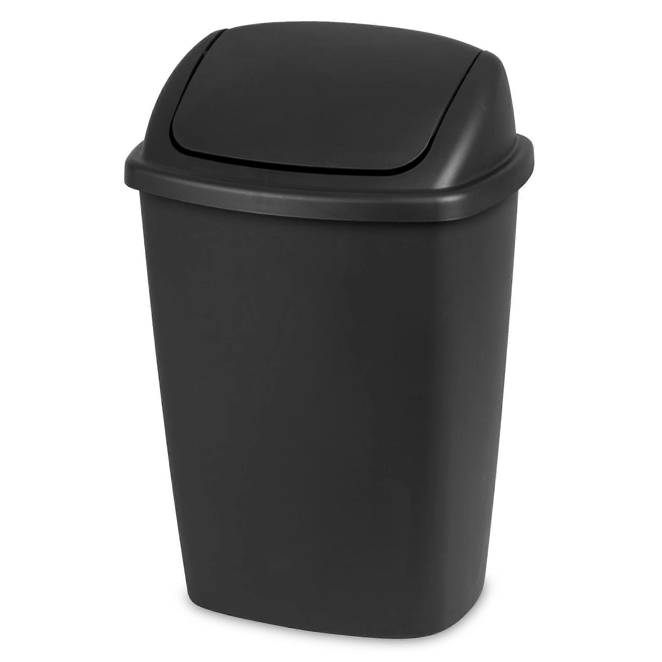 7.5 Gallon Kitchen Trash Can with Swing Lid, Black Plastic Garbage Bin, SpaceSaving Square Shape