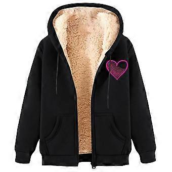 Cappotto con cappuccio e cerniera per donna, soprabito in pile foderato in sherpa, giacca invernale calda, casual, spesso, con tasche