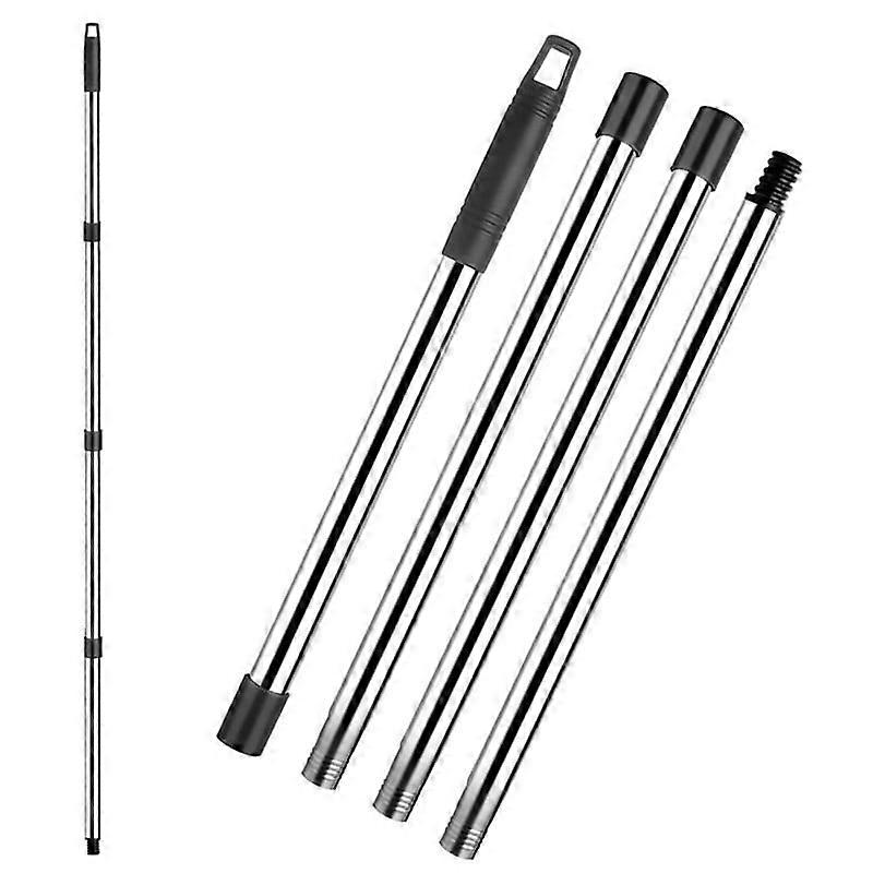 Stainless Steel Mop Handle with Threaded End 4 Section Extendable Pole Replaceable Mop Stick Replacement for Household Cleaning Black