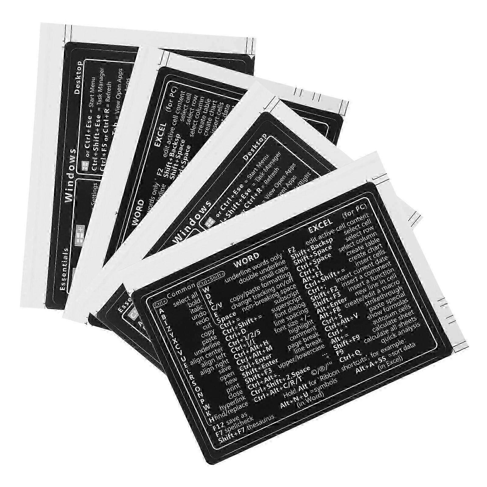 4 Sheets of Practical Laptop Shortcut Decal Sticker Sheets for Quick Reference